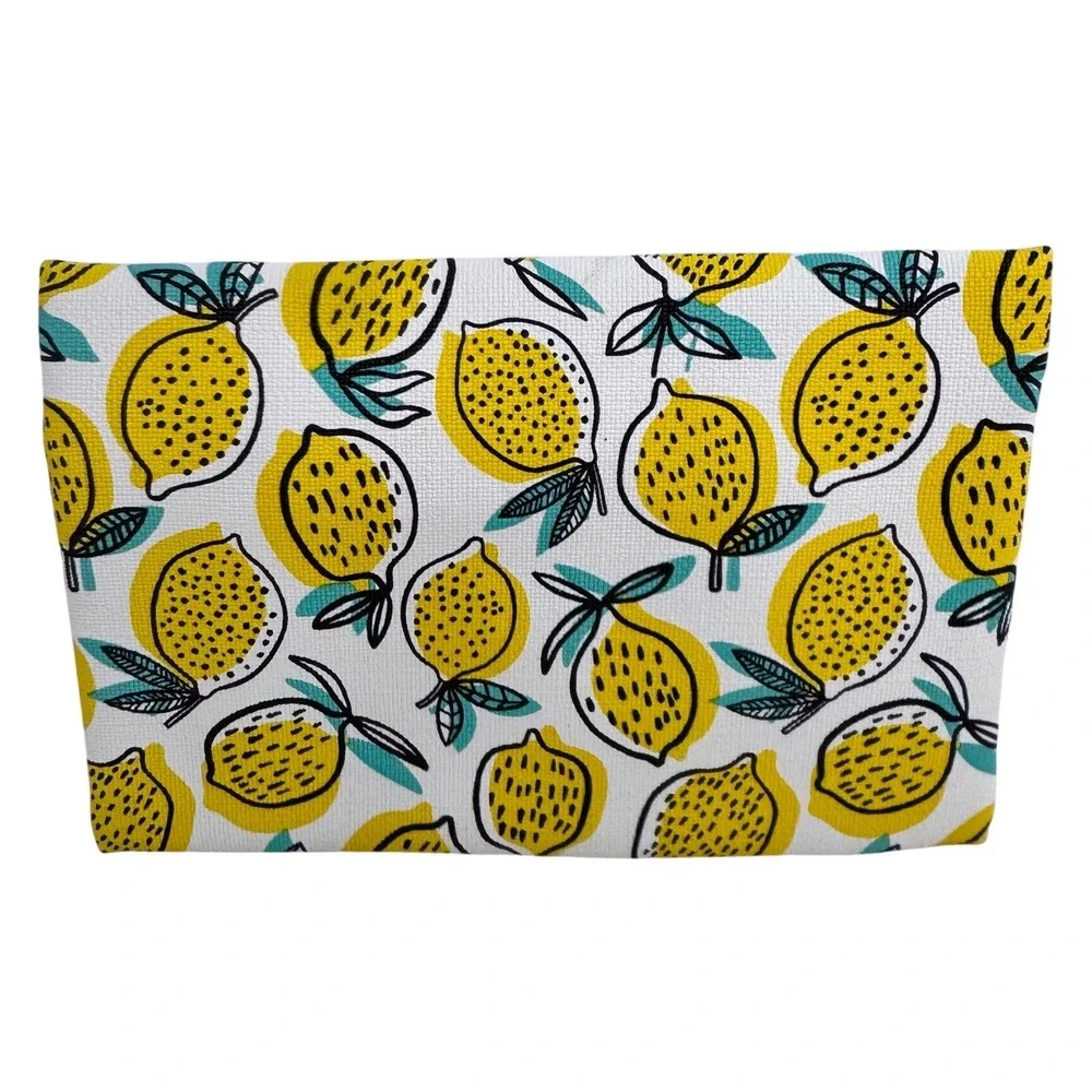 Ipsy Lemon Print‎ Makeup Bag Yellow White Fruit Cosmetic Travel Pouch Zipper